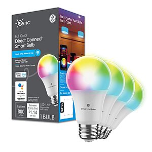 GE CYNC Smart LED Light Bulbs, Color Changing, Bluetooth and Wi-Fi Enabled, Alexa and Google Assistant Compatible, A19 Light Bulbs (4 Pack), 9.5 W $  32.28