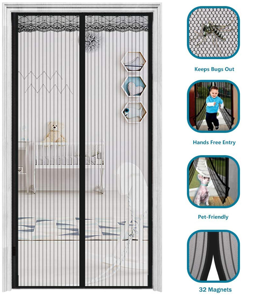 2020 Upgraded Magnetic Screen Door w/ 32 Magnets Heavy Duty Mesh Curtain Door Mesh Screen Magnetic Door Screen Net Full Frame Seal Hands Free Pets Kid Friendly Keeps Mosq - $18.99