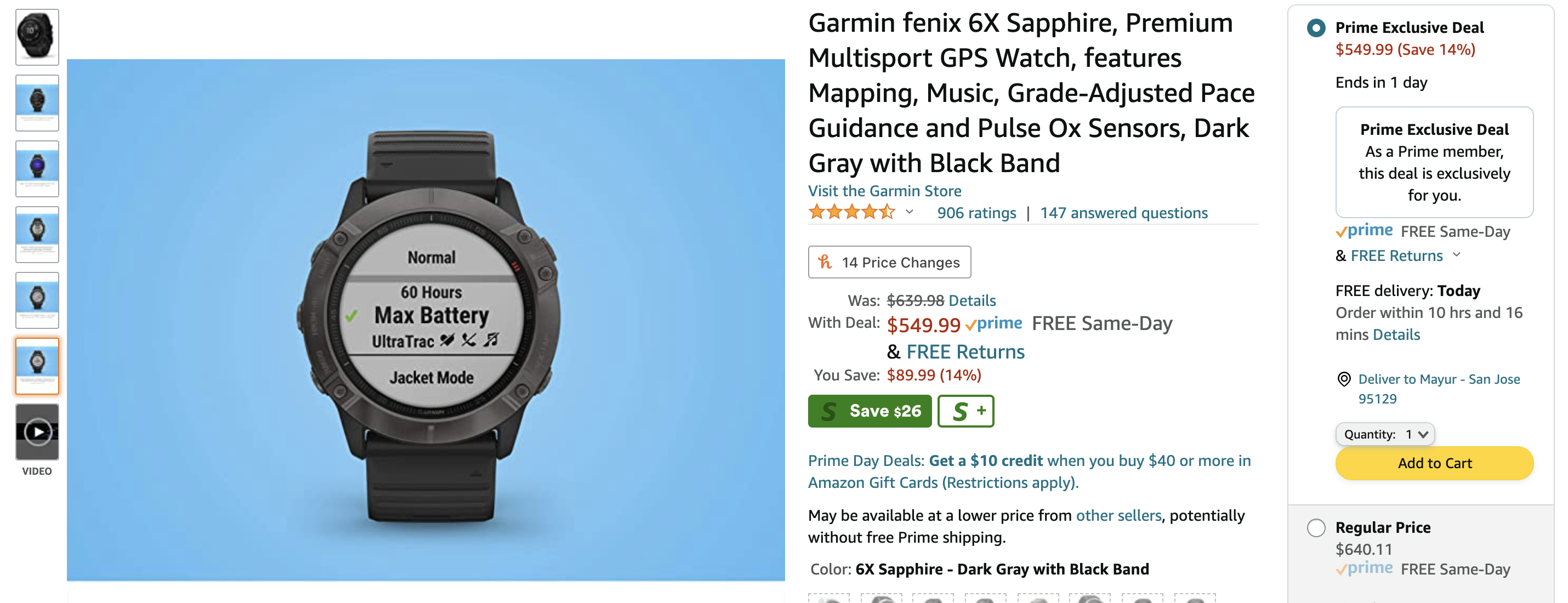 Garmin fenix 6X Sapphire, Premium Multisport GPS Watch New $549.99