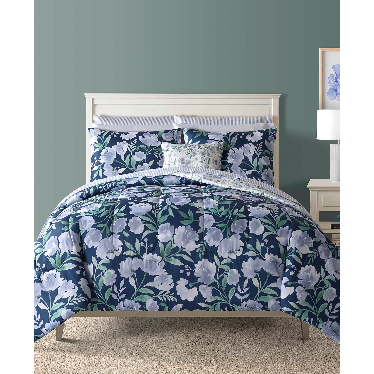 12-Piece Sunham Bella Blue Reversible Floral Comforter Set (Full Size Only) $18 + free store pickup at Macys or free ship on $25