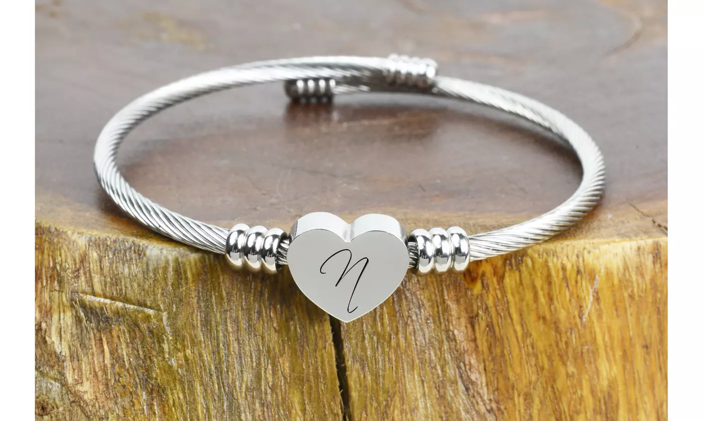 Select Groupon Accts: Heart Cable Stainless Steel Initial Monogram Bracelet by Pink Box $1 + free shipping YMMV