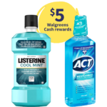 33.8-Oz Listerine Antiseptic Mouthwash + 18-Oz Act Mouthwash + $5 Walgreens Cash $6.90 + Free Store Pickup