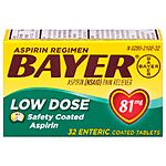 Select Walgreens Accts: 32-Count Bayer Aspirin 81mg Low Dose Safety Coated Tablets Free + Free Ship to Store