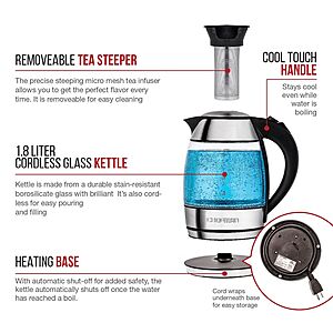 Chefman 1.8 Liter Electric Glass Kettle With Tea Infuser - Sam's Club
