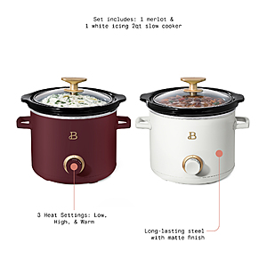 2-Pack 2-Qt Beautiful by Drew Barrymore Slow Cooker Set (Icing, Merlot) $15  ($7.50 each) + Free S&H w/ Walmart+ or $35+