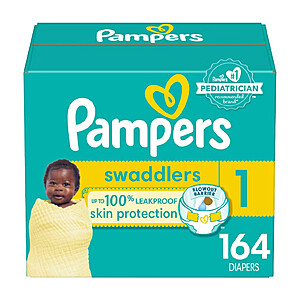 Pampers Swaddlers Diapers + $10 off $60: 164-Count Size 1 for $31.99, 148-Count Size 2 for $31.99, 140-Count Size 0 for $31.99, More + Free Shipping $31.98