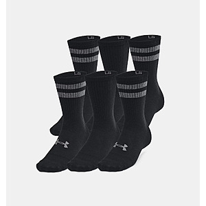 6-Pack Under Armour Unisex UA Socks:Essential Crew,Training Cotton Quarter $7.20 & More + Free Shipping