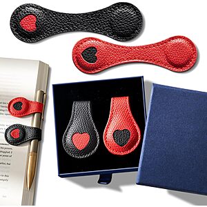 Prime] 2-Piece Magnetic PU Leather Heart Bookmarks with Gift Box $2.66,2-Piece with Initials $3.50,More + Free Shipping