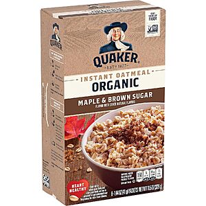 8-Count 1.44-Oz Quaker Organic Instant Oatmeal (Maple & Brown Sugar) $1.91 w/ S&S + Free Shipping w/ Prime or on $35+