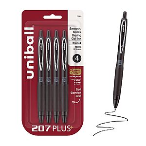 4-pk Uni-Ball 207+ Micro 0.5mm Retractable Gel Pens (black) $4 w/ S&S
