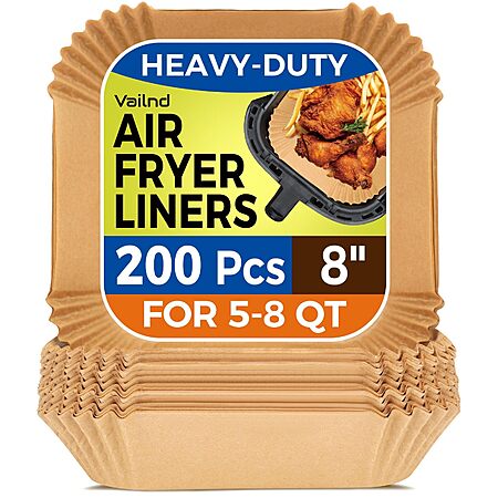 Prime Members: 200-Count 8" Vailnd Air Fryer Paper Liners (Square) $7.64 w/ S&S + Free Shipping