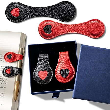 [Prime] 2-Piece Magnetic PU Leather Heart Bookmarks with Gift Box $2.66, 2-Piece with Initials $3.50, More + Free Shipping