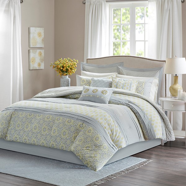 9 Piece Madison Park Adelaide Cotton Comforter Set Queen