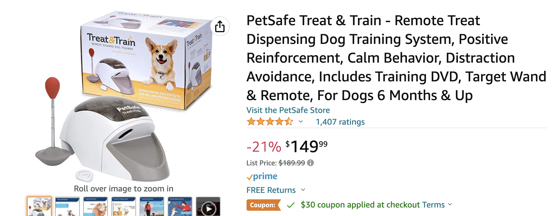 PetSafe Treat & Train - Remote Treat Dispensing Dog Training System $30 Off Coupon $119 Final Price
