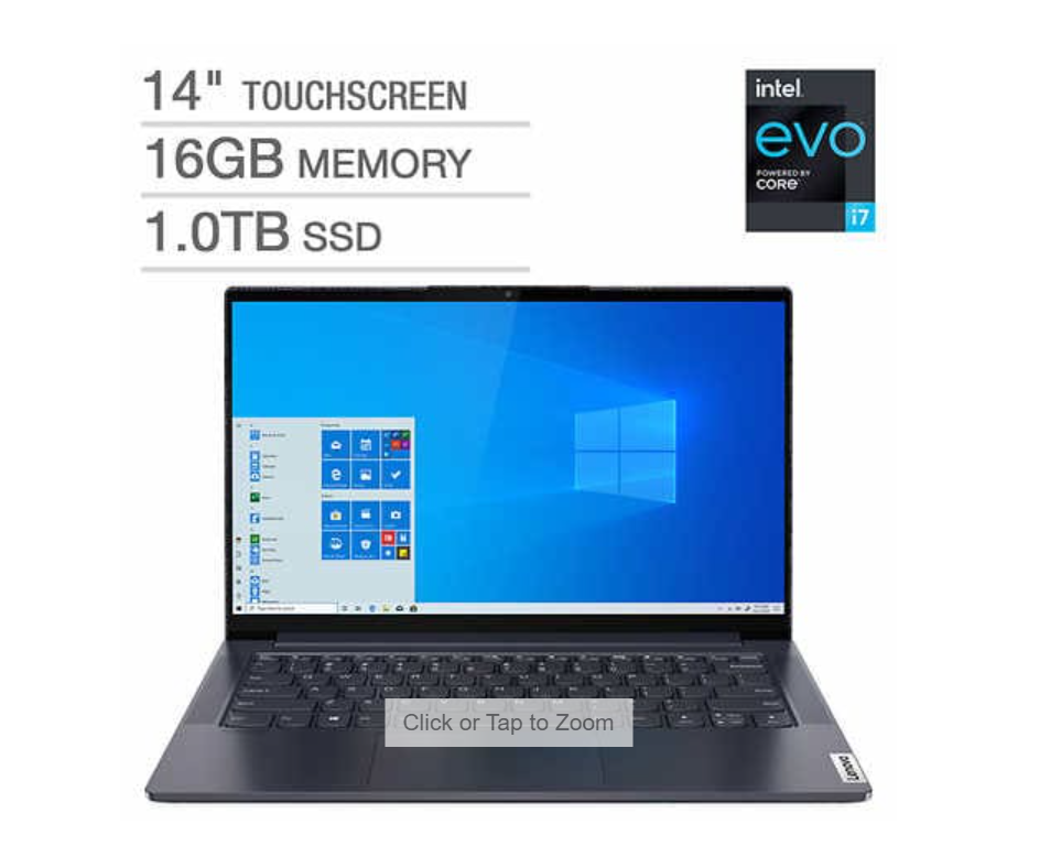 Costco Member:Lenovo IdeaPad Slim 7i 14" Touchscreen Intel Evo Platform Laptop - 11th Gen Intel Core i7-1165G7 - 1080p $899