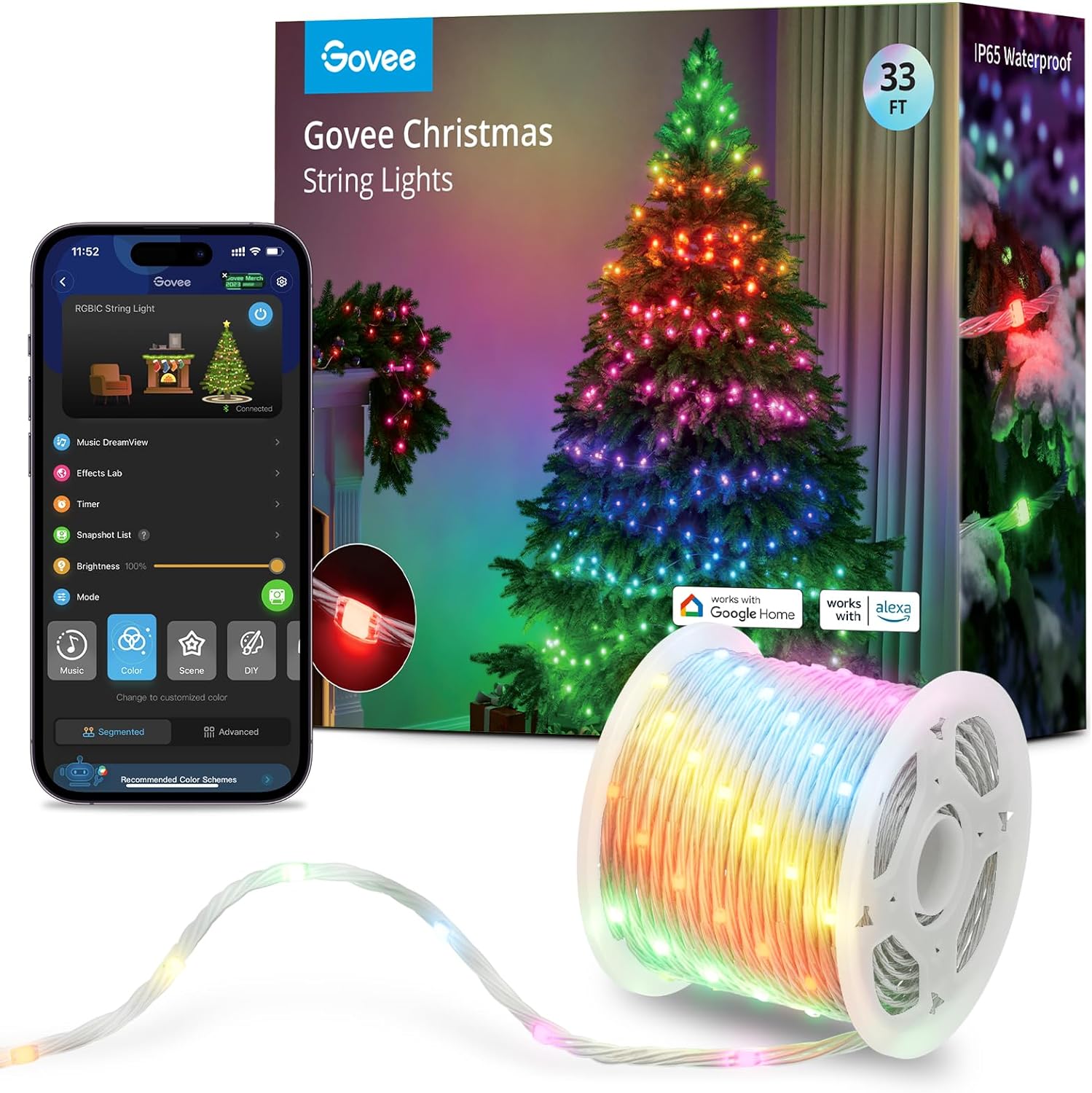 Govee Christmas String LED Lights 33' $42 or 66' $63, Curtain LED 5' x 6.6'  Lights