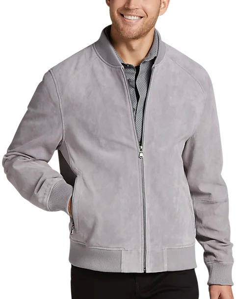 Pronto Uomo Modern Fit Suede Varsity Jacket, Light Grey $100