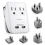 Poweradd Travel Power Adapter Kits - Dual 2.4A USB Ports + 2 Outlets Wall Charger with Worldwide Wall Plugs $16.49 AC + FS Amazon Prime