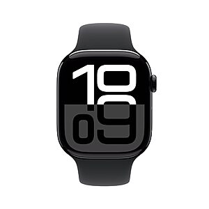 Prime Big Deal Apple Watch Series 10 [GPS 46mm case] Smartwatch with Jet Black Aluminium Case with Black Sport Band - M/L. $309