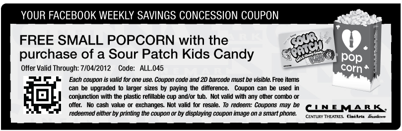 Cinemark Movie Theatre:  FREE food with purchase, COUPON ATTACHED - UPDATED WEEKLY
