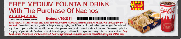 Cinemark Movie Theatre: FREE food with purchase, COUPON ATTACHED ...