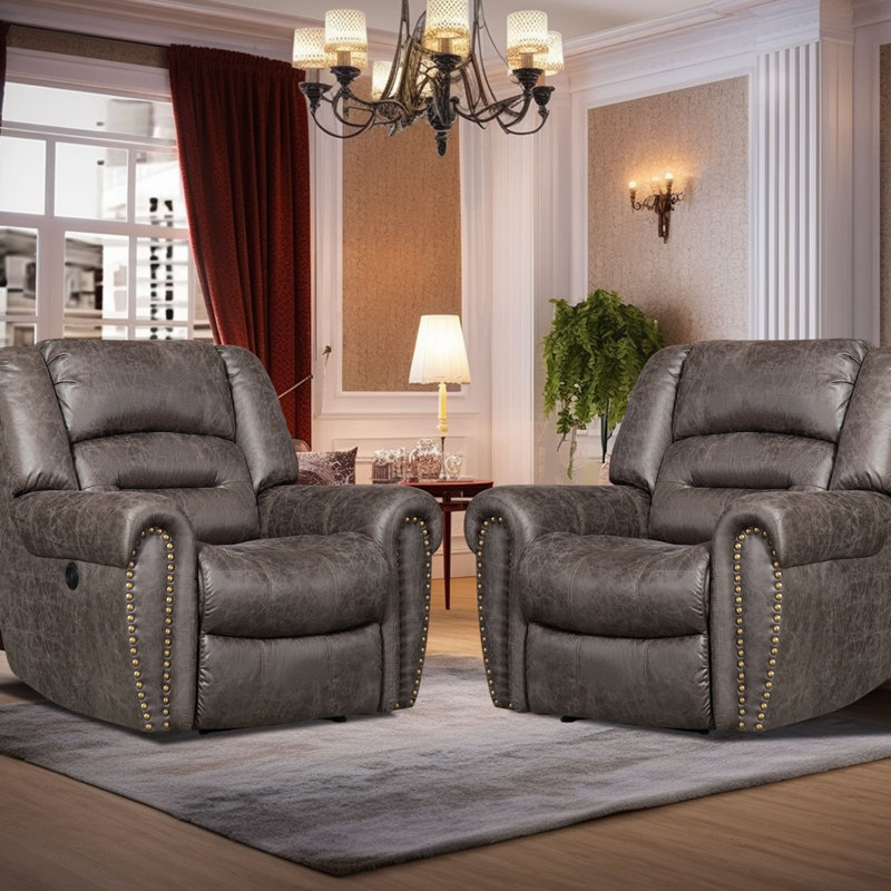 40.5" Wide Classic and Oversize Breathable Vegan Leather Power Recliner with USB Port (Set of 2) $629.99