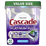62-Count Cascade Platinum Plus ActionPacs Dishwasher Detergent Pods (Fresh) $13.75