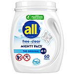 All Mighty Pacs Laundry Detergent Free Clear for Sensitive Skin Tub 60 Count [Subscribe &amp; Save] $11.88