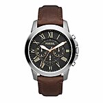 Fossil Grant Men's Watch with Chronograph Display and Genuine Leather or Stainless Steel Band $64