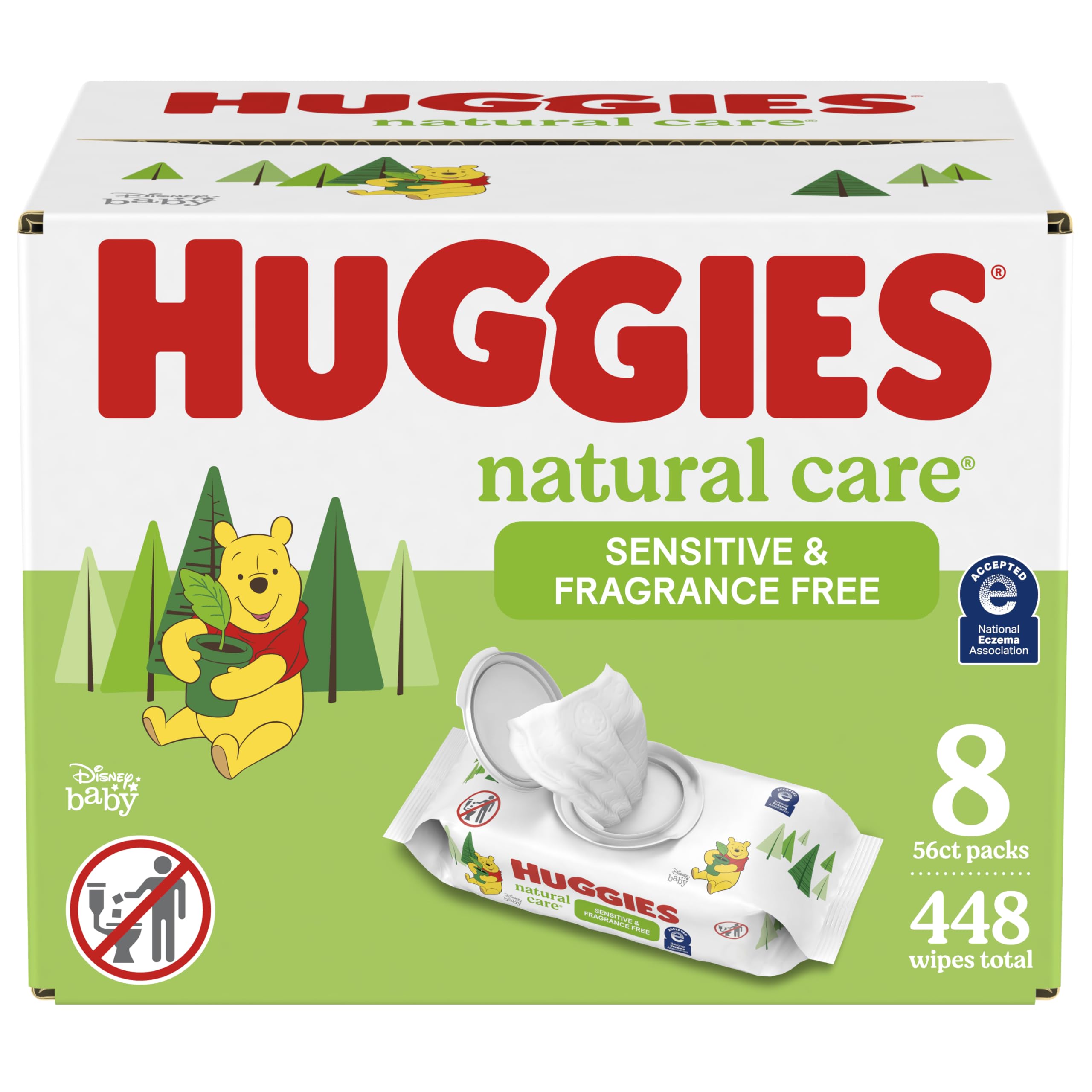 Huggies Natural Care Sensitive Baby Wipes, Unscented, Hypoallergenic, 99% Purified Water, 8 Flip-Top Packs (448 Wipes Total) [Subscribe & Save] $11.64