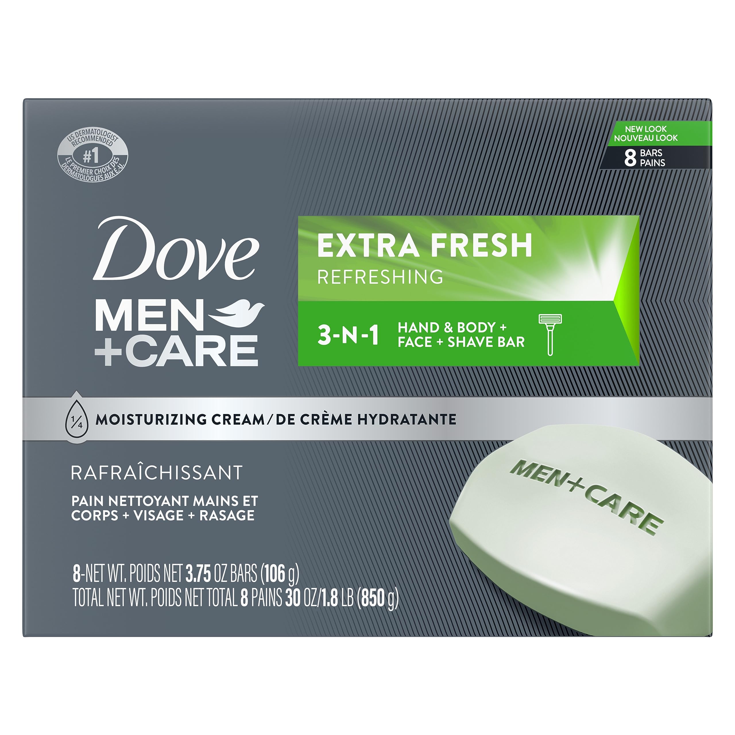 DOVE MEN + CARE 3 in 1 Bar Cleanser for Body, Face, and Shaving [3.75 Ounce (Pack of 8)] [Subscribe & Save] $8.79