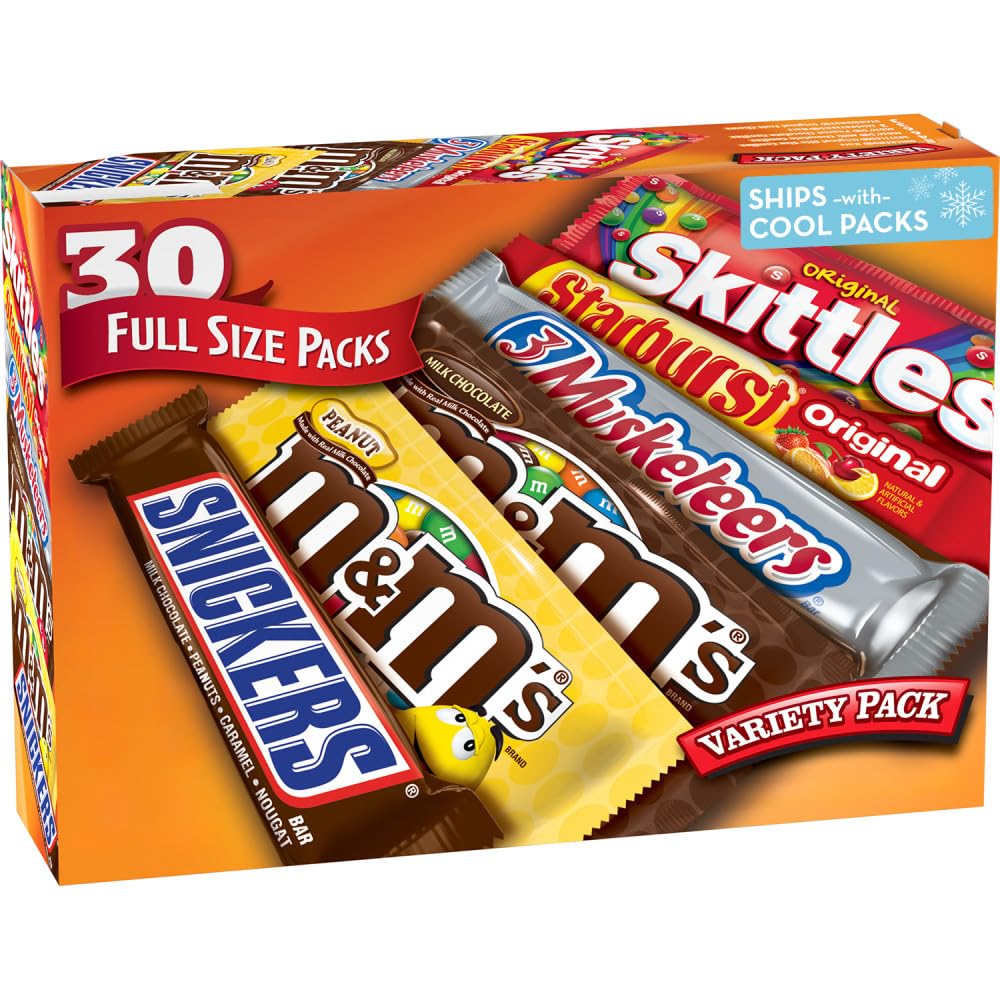 Mixed Chocolate & Candy Variety Pack, M&M'S, SNICKERS, 3 MUSKETEERS, SKITTLES, & STARBURST, 56.11 Oz, 30 Count Box [Subscribe & Save] $23.19