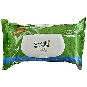 Seventh Generation Free and Clear Wipes Unscented - 64 Wipes $3.01 at Amazon