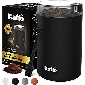 Kaffe One Touch Electric Coffee Grinder, 12 Cup Capacity, Easy On/Off [Black & Stainless Steel] $  19.95