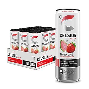 CELSIUS Sparkling Energy Drink, Strawberry Guava (12 Fl Oz, 12 Pack) [Subscribe & Save] $15.05