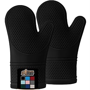 [Lightning Deal] Gorilla Grip Heat & Slip Resistant Silicone Oven Mitts Set, Soft Cotton Lining, Waterproof, BPA Free, 12.5" Long, Flexible Thick Gloves for Cooking (Black) $14.99