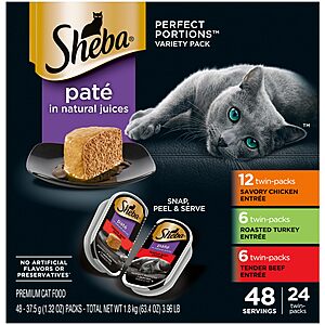 SHEBA Perfect Portions Wet Cat Food, 24 Trays (48 Servings), Savory Chicken, Roasted Turkey, Tender Beef Entrées $  17.98