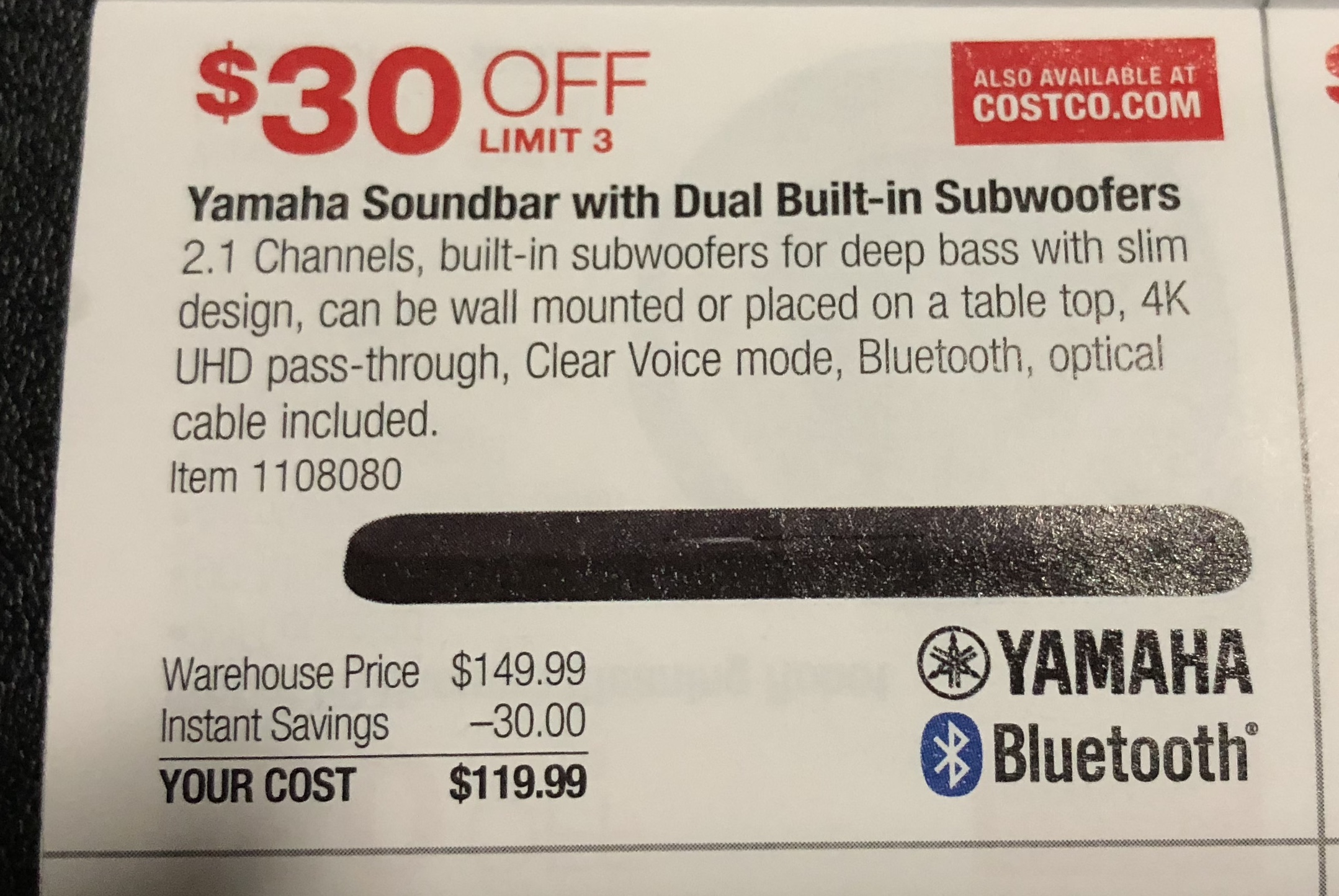 yamaha 2.1 channel soundbar ats 1080