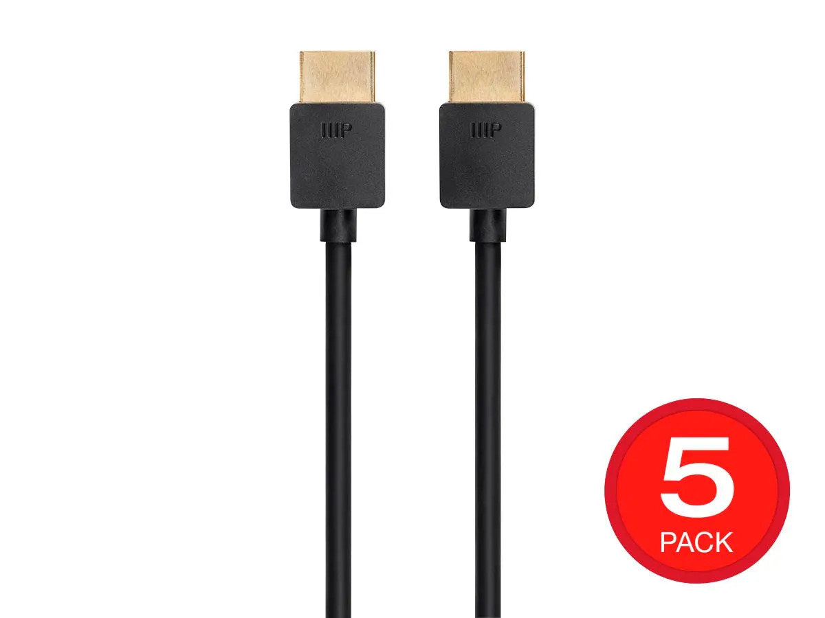 Monoprice 8K Slim Ultra High Speed HDMI Cable 3ft - 48Gbps Black - 5 Pack $13.99