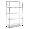 Alera 5-Shelf Wire Shelving Kit with Casters and Shelf Liners, 48w x 18d x 72h, Silver $86.51