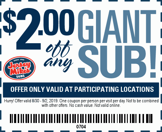 Jersey Mike S Coupon For 2 Off Any Giant Sub Slickdeals Net