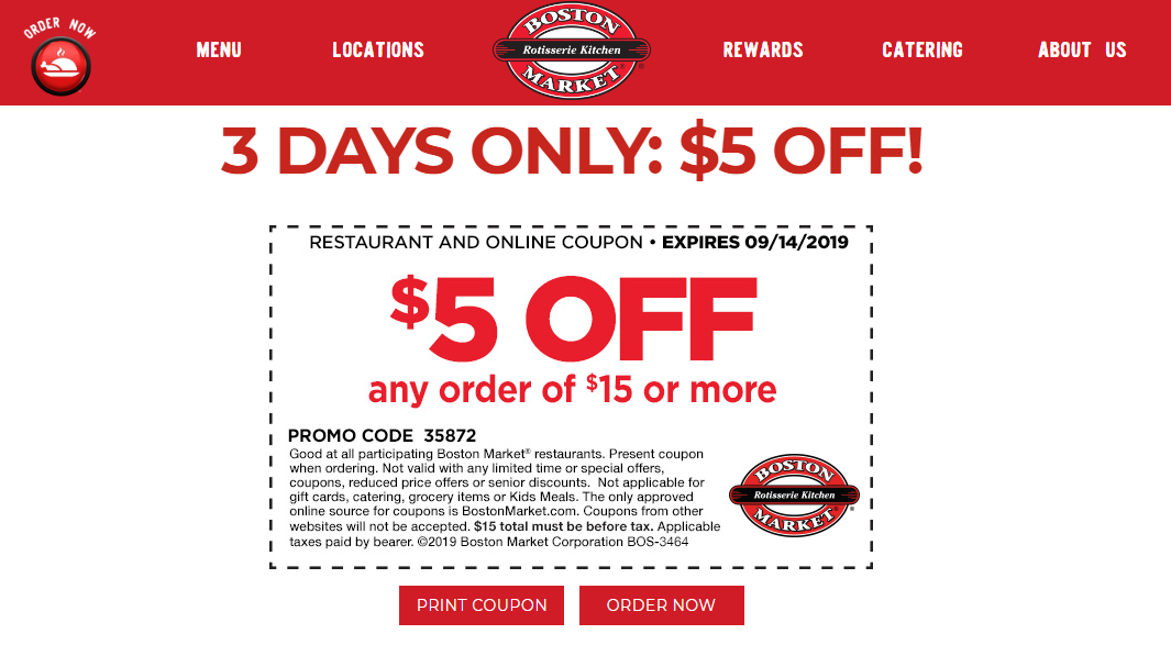 Boston Market Coupon For $5 Off Any Order Of $15 Or More ...
