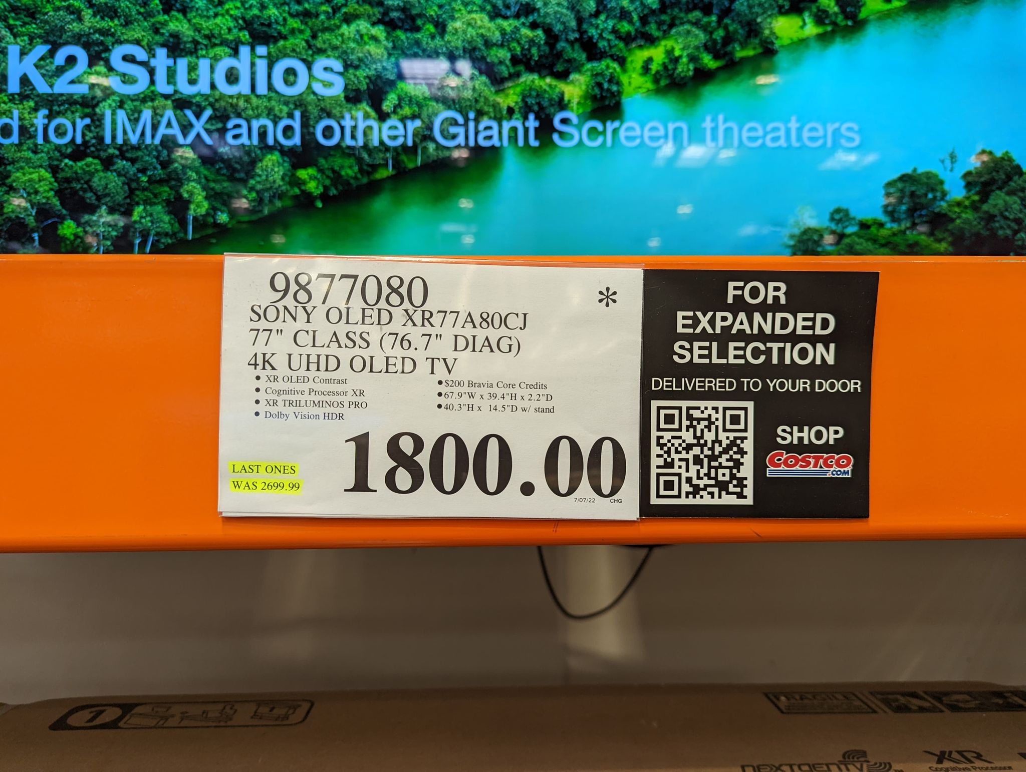 Sony A80J 77inch OLED TV 1800 Costco YMMV