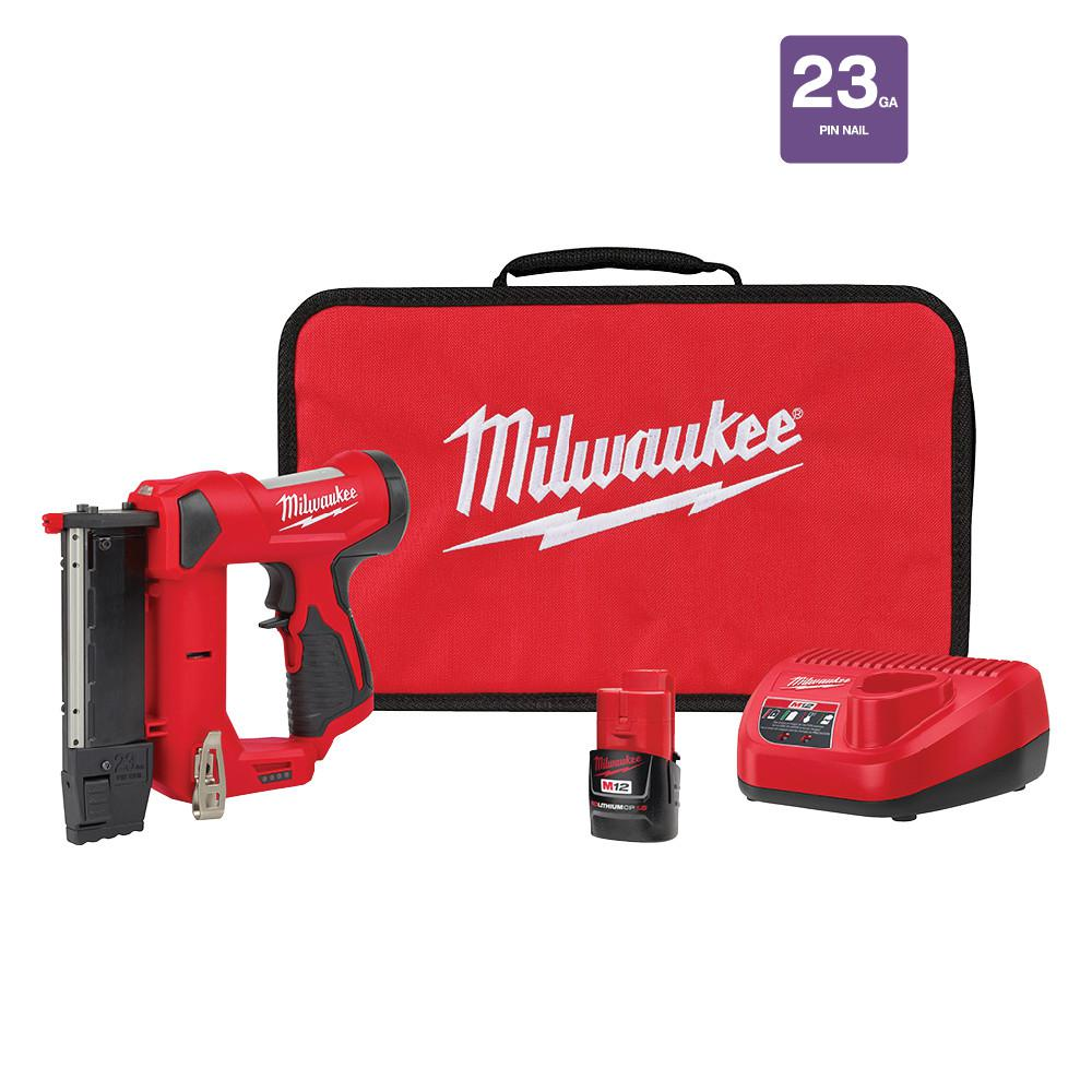 Milwaukee M12 23-Gauge Pin Nailer Kit with 1.5 Ah Battery, Charger, and Tool Bag 2540-21 $179.00 at Home Depot