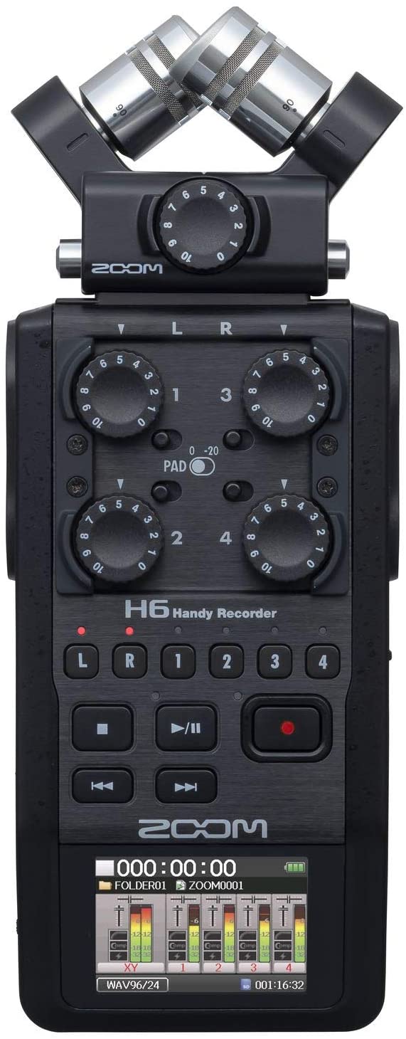 Zoom H6 All Black (2020 Version) 6-Track Portable Recorder, Stereo Microphones, 4 XLR $320 + FS