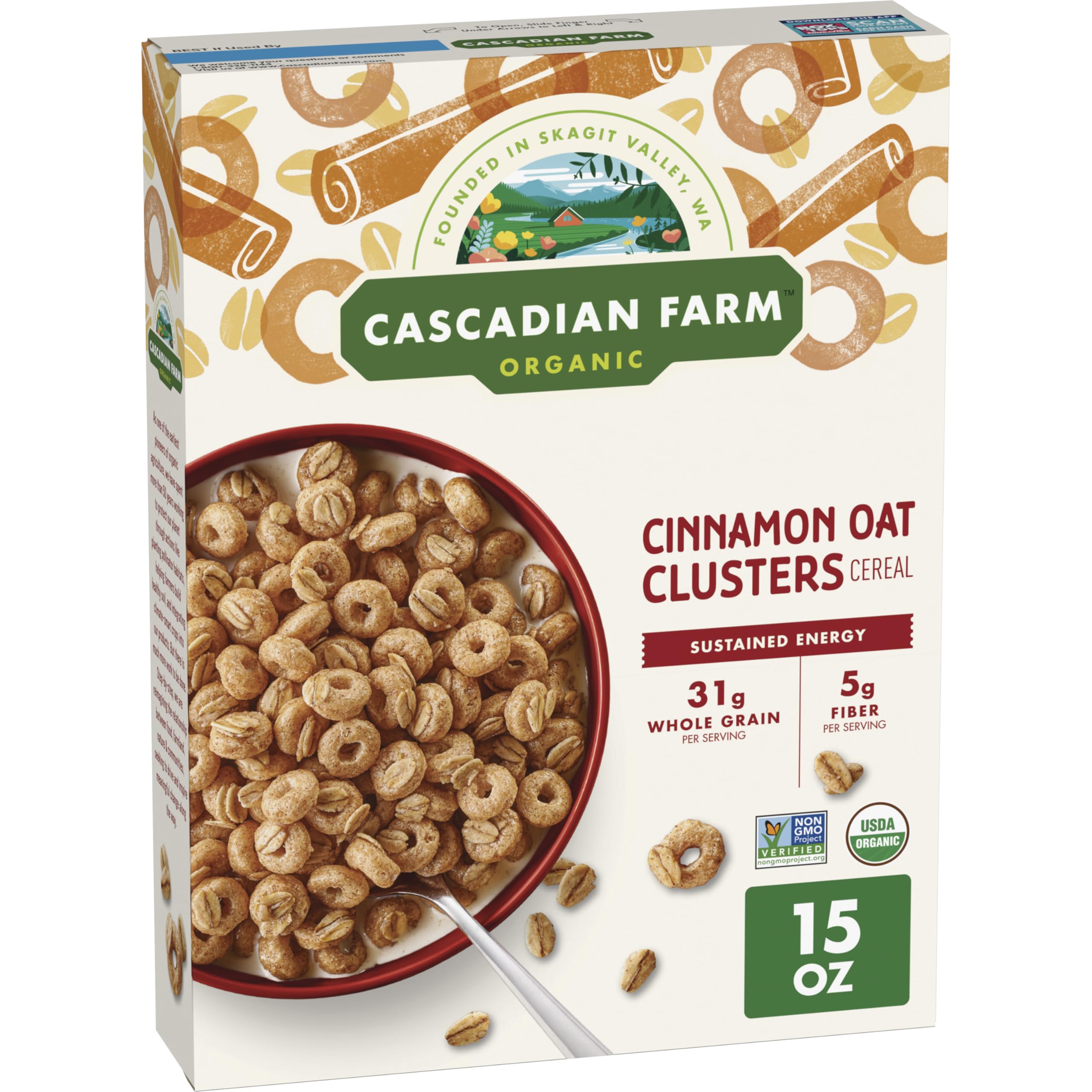 Cascadian Farm Organic Cinnamon Oat Clusters Breakfast Cereal, Made With Whole Grain, Non-GMO, 15 oz $4.38 after coupon