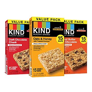 KIND Healthy Grains Bars, Variety Pack, Dark Chocolate Chunk, Oats & Honey, Peanut Butter, 45 Count $  12.14