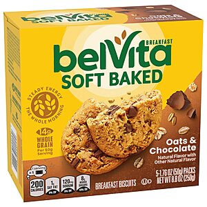 Belvita Soft Baked Oats & Chocolate Breakfast Biscuits, 6 Boxes of 5 Packs (1 Biscuit Per Pack) (Amazon Subscribe & Save)