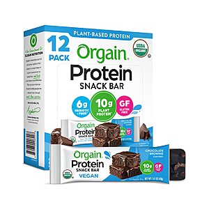 Orgain Organic Vegan Protein Bars, Chocolate Brownie - 10g Plant Based Protein, Low Calorie Healthy Snacks, No Lactose or Soy Ingredients, Gluten Free, Non-GMO (12 Count) $  9.45