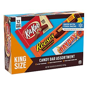 KIT KAT, PAYDAY and REESE'S Assorted Flavored King Size, Candy 12-piece Variety Box, 36.8 oz $  17.64